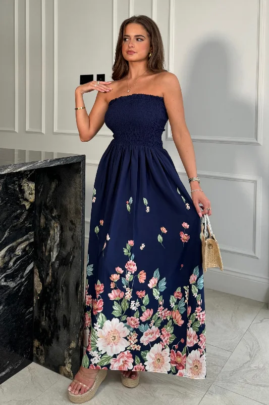 Abby Navy Boarder Print Maxi Dress