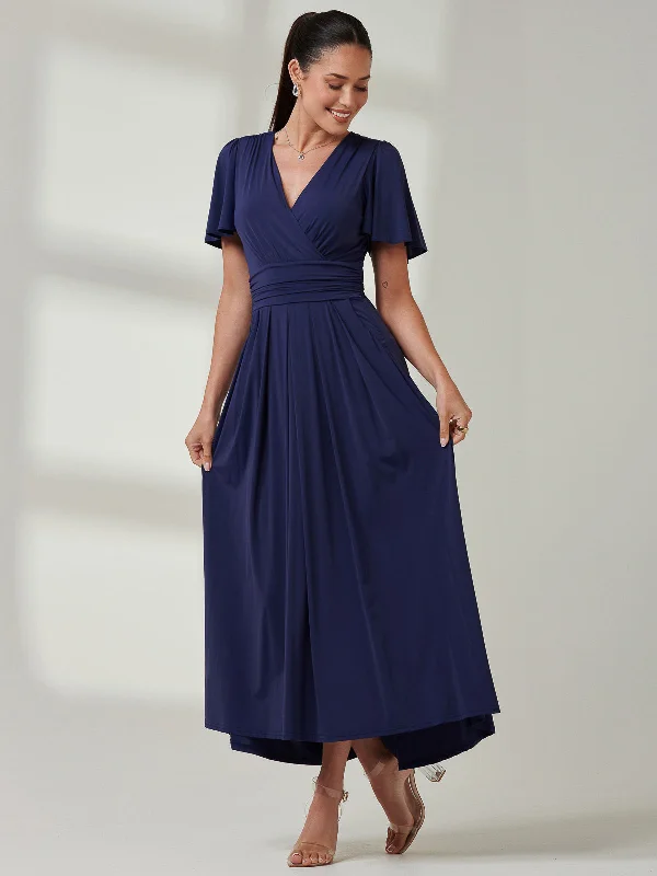 Angel Sleeve Super-Smooth Jersey Maxi Dress, Navy