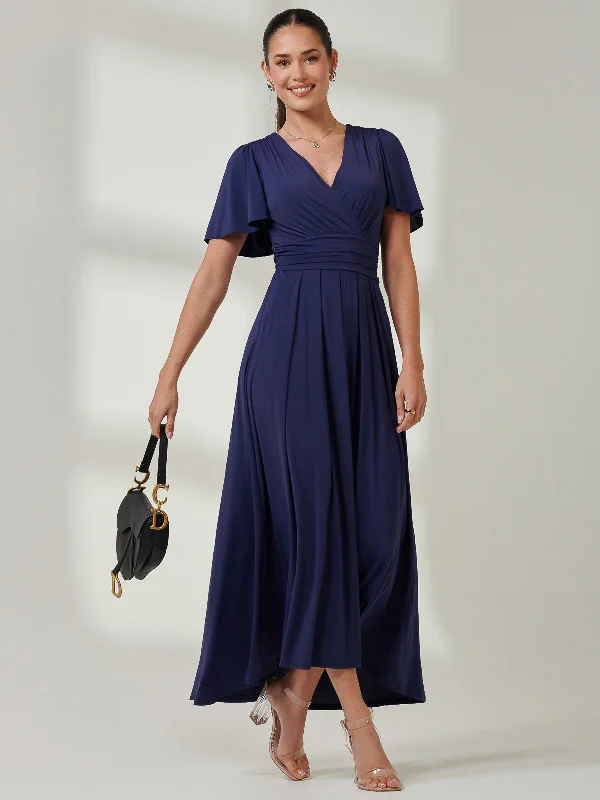 Angel Sleeve Super-Smooth Jersey Maxi Dress, Navy