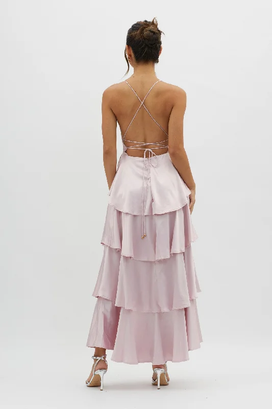 Auguste Tiered Frill Strappy Back Dress Blush