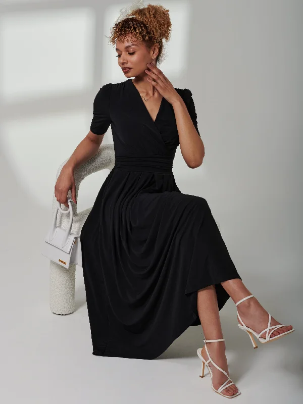 Bree Half Sleeve Jersey Maxi Dress, Black