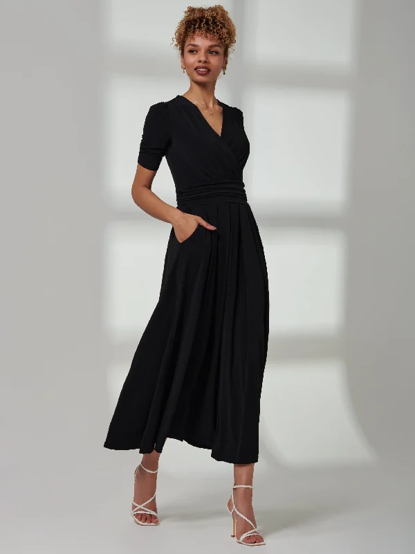 Bree Half Sleeve Jersey Maxi Dress, Black