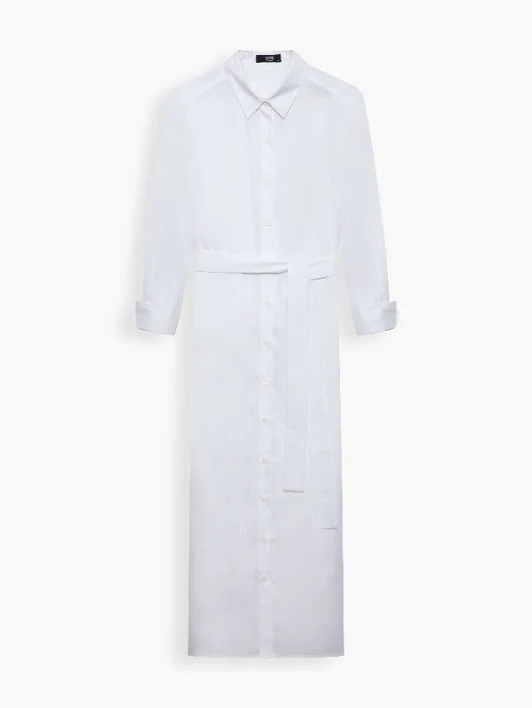 Cotton Maxi Shirt Dress in White