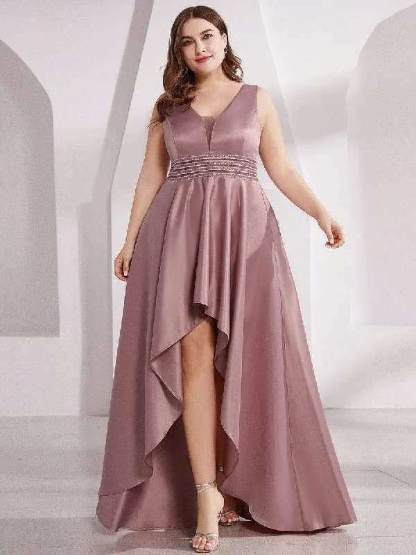 Plus Size Double V-Neck Sleeveless High Low Cocktail Formal Dresses