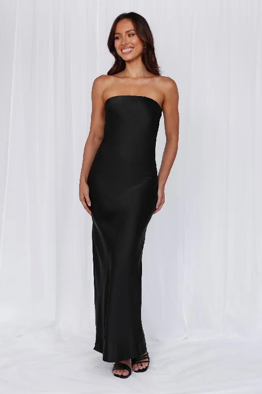 HELLO MOLLY The Felicity Strapless Satin Maxi Dress Black