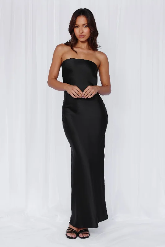 HELLO MOLLY The Felicity Strapless Satin Maxi Dress Black