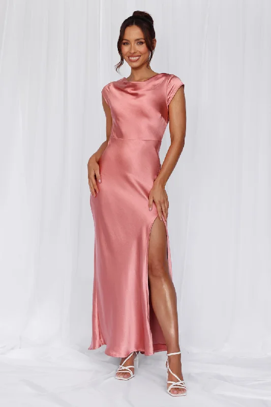 HELLO MOLLY The Valentina Cap Sleeve Satin Maxi Dress Rose