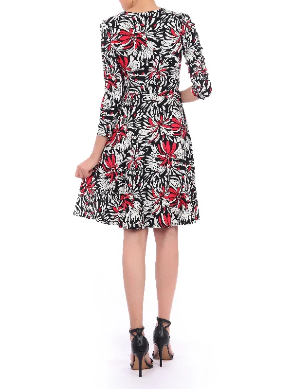 Jolie Moi Print Long Sleeve Tie Front Dress, Black Multi