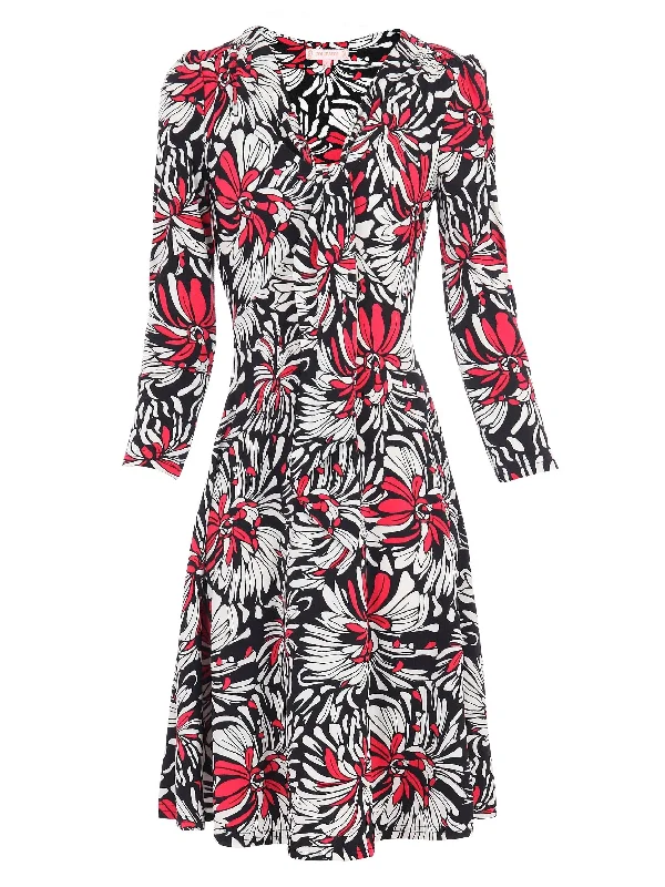 Jolie Moi Print Long Sleeve Tie Front Dress, Black Multi