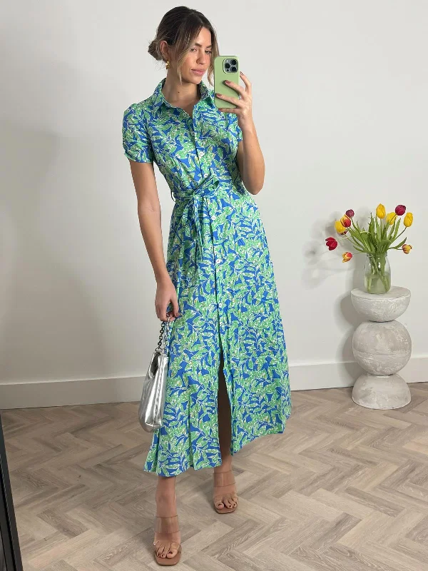 Jolie Moi Viera Maxi Shirt Dress, Green Leafy