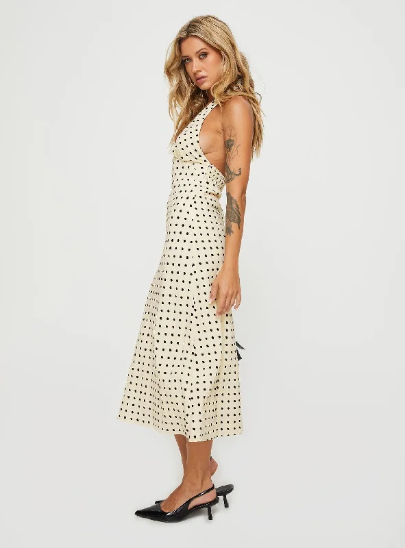 Kimbelle Halter Maxi Dress Cream / Polka Dot