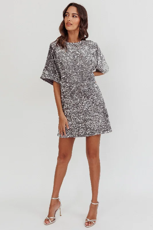 Miramar Backless Sequin Dress Silver