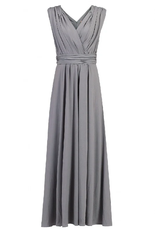 Plunge Neck Draped Jersey Maxi Dress, Dark Grey