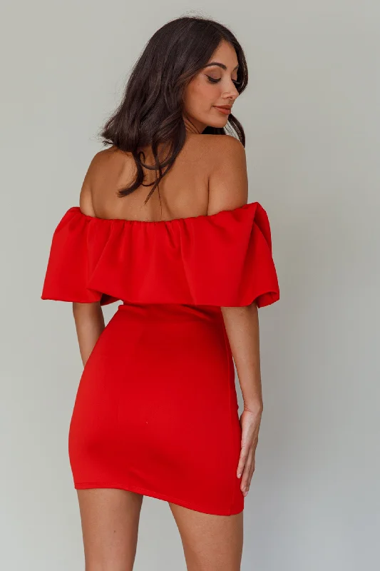 So Dramatic Off-Shoulder Mini Dress Tangerine