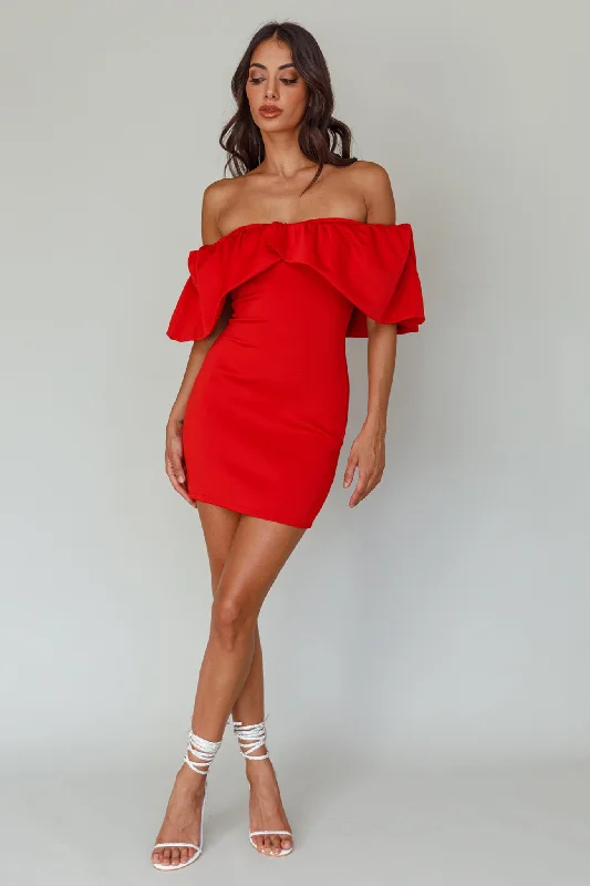 So Dramatic Off-Shoulder Mini Dress Tangerine