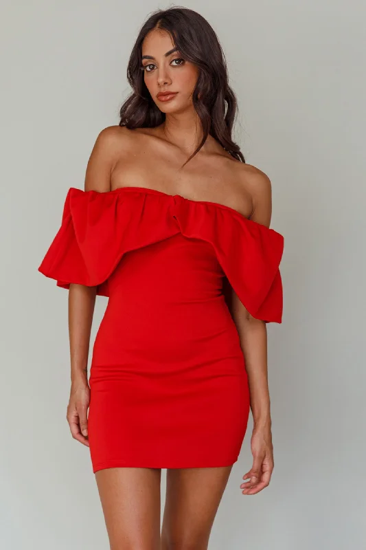 So Dramatic Off-Shoulder Mini Dress Tangerine