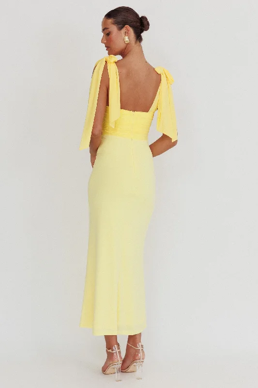 Starry Eyed Mesh Waist Maxi Dress Lemon