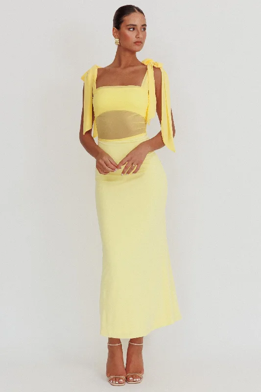 Starry Eyed Mesh Waist Maxi Dress Lemon